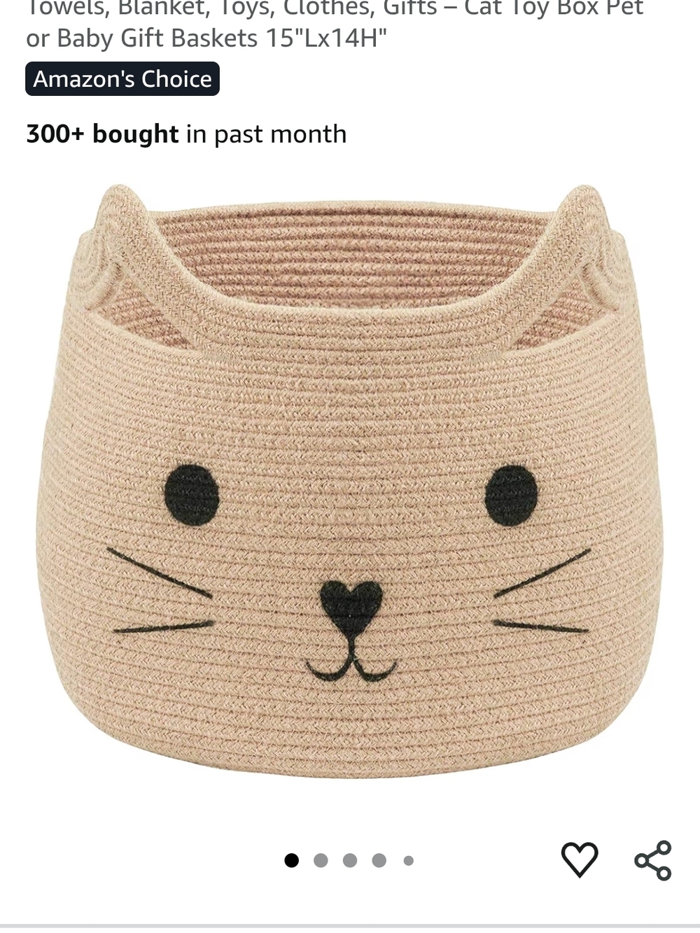 Cat Face Rope Storage Basket - Beige Cat Toy Bin